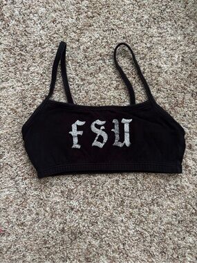 Fruit of the Loom Black Crop Bralette with Silver FSU Glitter Logo